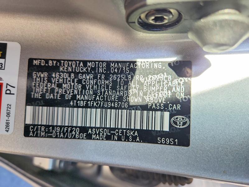 Aukcja sprzedaży 2015 Toyota Camry, vin: 4T1BF1FK7FU948706, numer aukcji: 67918436