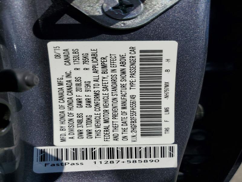 Продажа на аукционе авто 2015 Honda Civic, vin: 2HGFB2F55FH556149, номер лота: 69919886