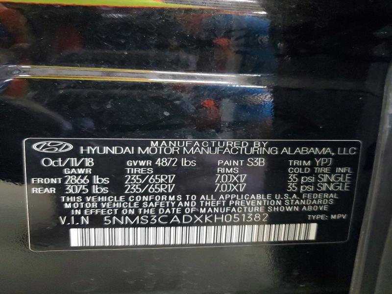 Продаж на аукціоні авто 2019 Hyundai Santa Fe, vin: 5NMS3CADXKH051382, номер лоту: 68743796