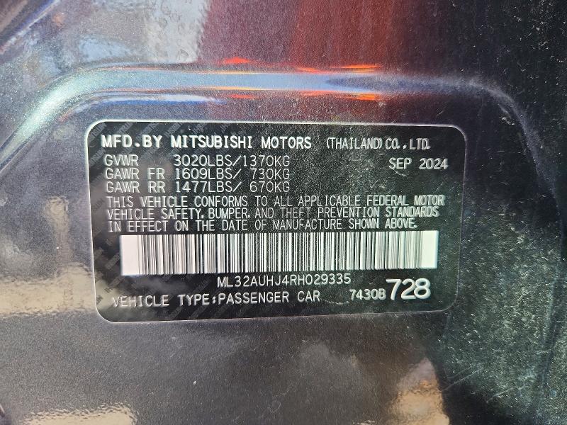 Aukcja sprzedaży 2024 Mitsubishi Mirage, vin: ML32AUHJ4RH029335, numer aukcji: 69287346