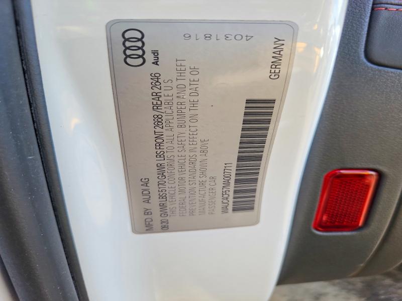 69607166 :رقم المزاد ، WAUC4CF57MA007711 vin ، 2021 Audi S5 مزاد بيع