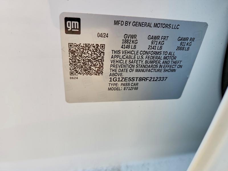 2024 Chevrolet Malibu მანქანა იყიდება აუქციონზე, vin: 1G1ZE5ST8RF212337, აუქციონის ნომერი: 69040766