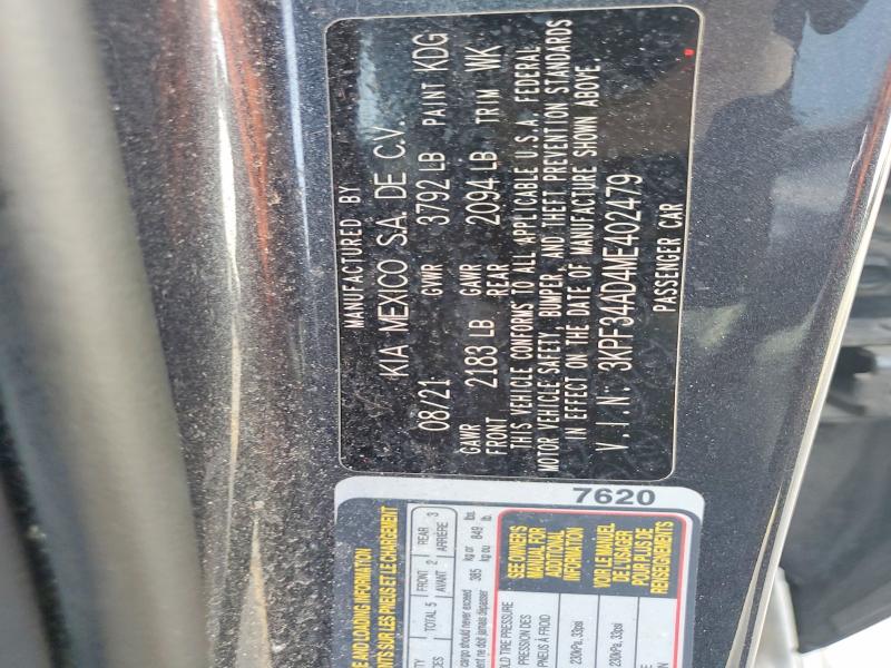 68294386 :رقم المزاد ، 3KPF34AD4ME402479 vin ، 2021 Kia Forte مزاد بيع