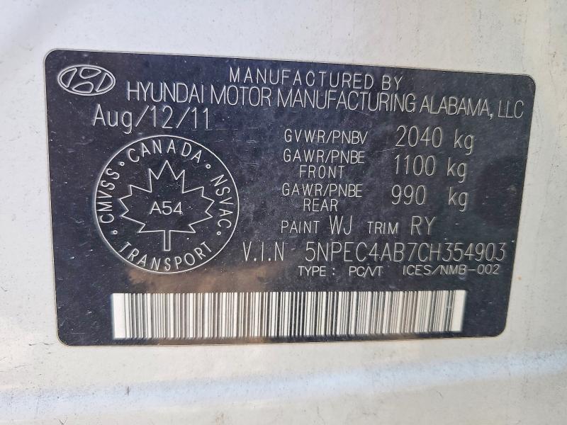 Продажа на аукционе авто 2012 Hyundai Sonata, vin: 5NPEC4AB7CH354903, номер лота: 70212096