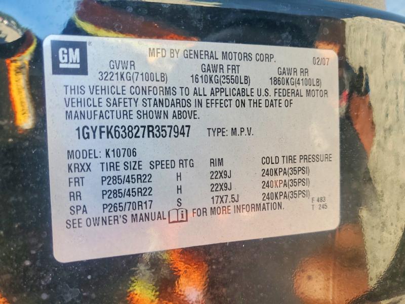 70856656 :رقم المزاد ، 1GYFK63827R357947 vin ، 2007 Cadillac Escalade مزاد بيع