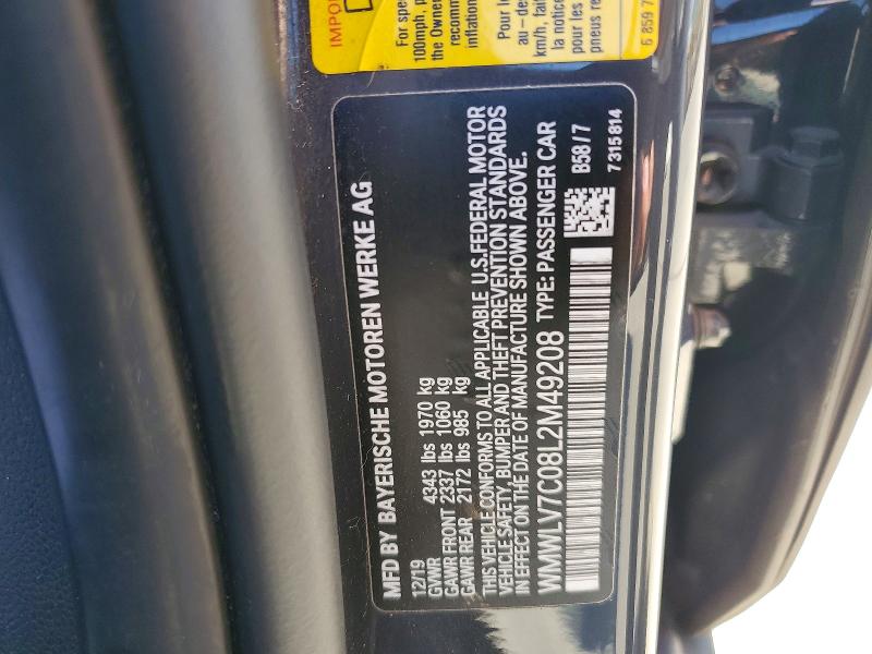 2020 Mini Cooper მანქანა იყიდება აუქციონზე, vin: WMWLV7C08L2M49208, აუქციონის ნომერი: 69089386