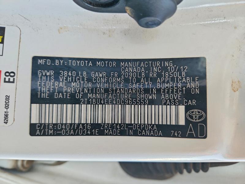 2013 Toyota Corolla მანქანა იყიდება აუქციონზე, vin: 2T1BU4EE4DC965559, აუქციონის ნომერი: 69052786