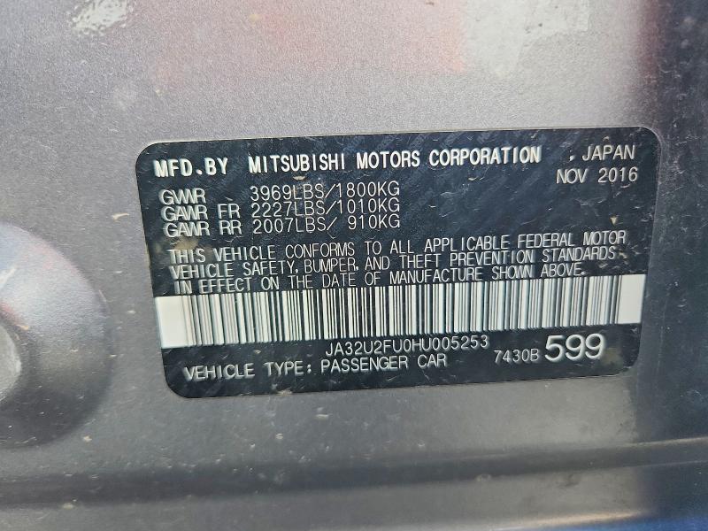 69651846 :رقم المزاد ، JA32U2FU0HU005253 vin ، 2017 Mitsubishi Lancer مزاد بيع