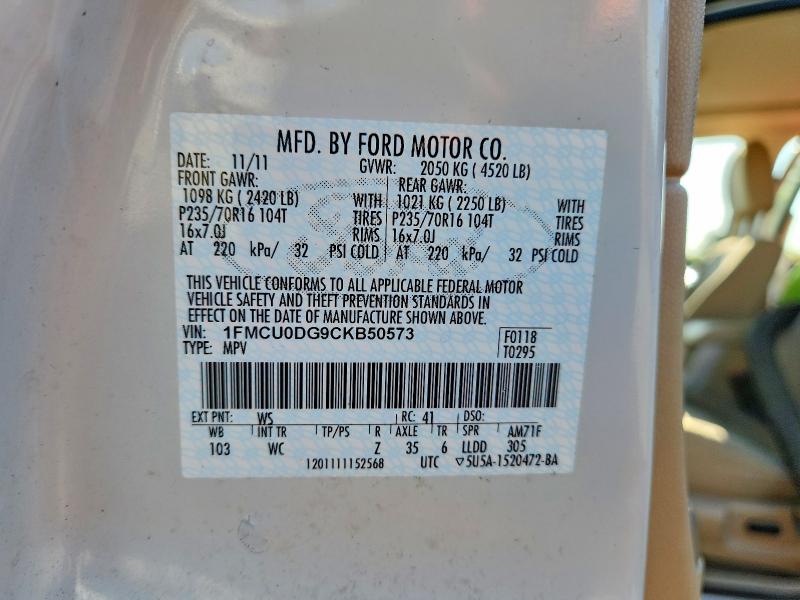 Продаж на аукціоні авто 2012 Ford Escape, vin: 1FMCU0DG9CKB50573, номер лоту: 68037926