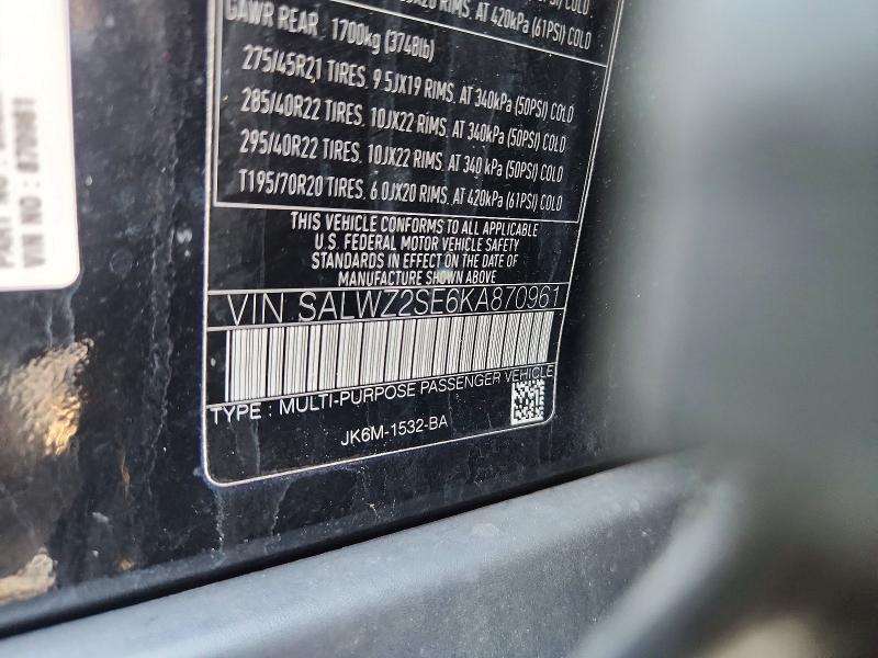 Aukcja sprzedaży 2019 Land Rover Range Rover Sport, vin: SALWZ2SE6KA870961, numer aukcji: 67536856