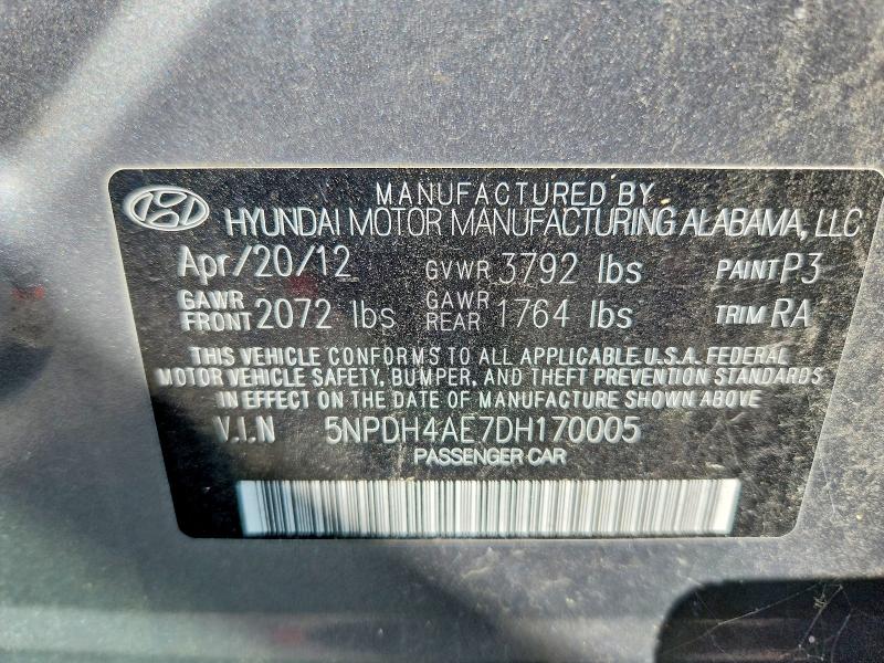 70503826 :رقم المزاد ، 5NPDH4AE7DH170005 vin ، 2013 Hyundai Elantra مزاد بيع