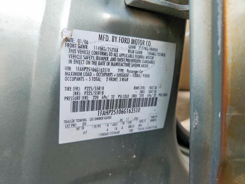 Продаж на аукціоні авто 2006 Ford Five Hundred, vin: 1FAHP25106G163510, номер лоту: 67401096