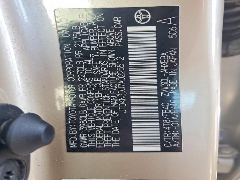 69912866 :رقم المزاد ، JTDKN3DU7A0225512 vin ، 2010 Toyota Prius مزاد بيع