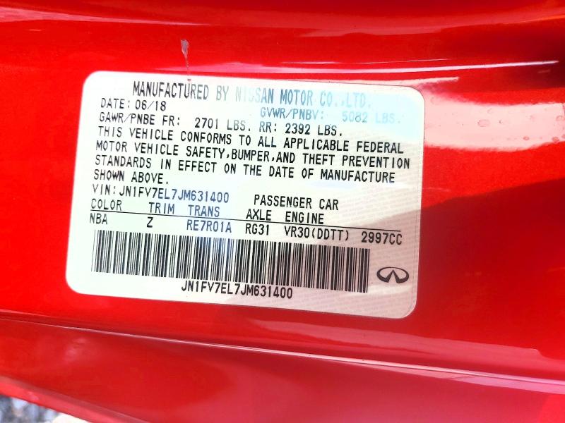 Продажа на аукционе авто 2018 Infiniti Q60, vin: JN1FV7EL7JM631400, номер лота: 68030666
