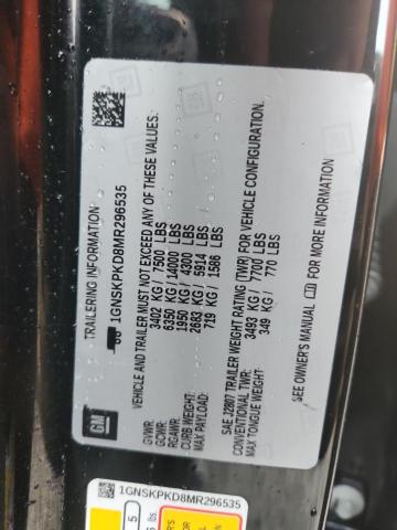 Aukcja sprzedaży 2021 Chevrolet Tahoe, vin: 1GNSKPKD8MR296535, numer aukcji: 69800696