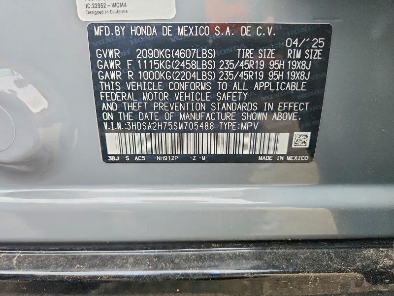 2025 Acura Adx მანქანა იყიდება აუქციონზე, vin: 3HDSA2H75SM705488, აუქციონის ნომერი: 68340716