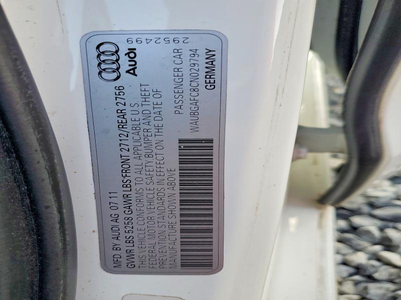 Auction sale of the 2012 Audi A6, vin: WAUBGAFC8CN029794        , lot number: 69112126