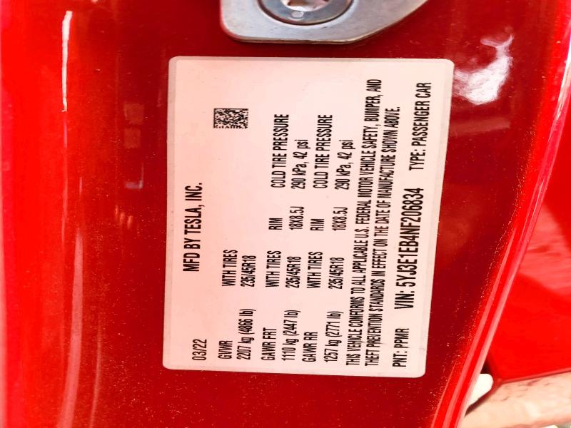 Aukcja sprzedaży 2022 Tesla Model 3, vin: 5YJ3E1EB4NF206834, numer aukcji: 67861006