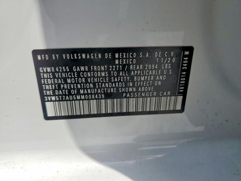 Auction sale of the 2021 Volkswagen Gti, vin: 3VW5T7AU5MM008439, lot number: 70656896