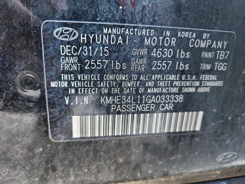 70018106 :رقم المزاد ، KMHE34L11GA033338 vin ، 2016 Hyundai Sonata Hybrid مزاد بيع