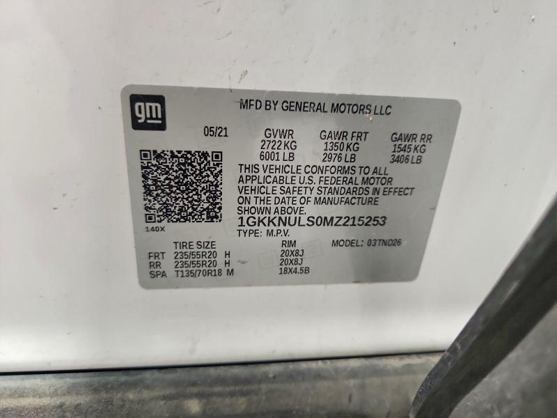 68195206 :رقم المزاد ، 1GKKNULS0MZ215253 vin ، 2021 Gmc Acadia مزاد بيع