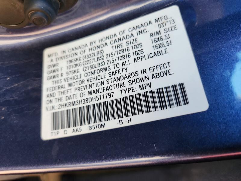 Продаж на аукціоні авто 2013 Honda Cr-v, vin: 2HKRM3H38DH511797, номер лоту: 68862966