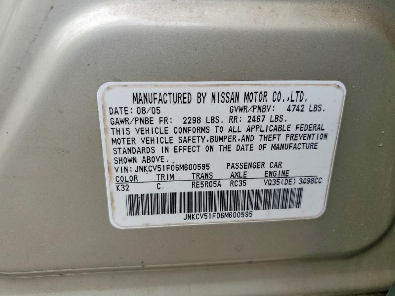 67421376 :رقم المزاد ، JNKCV51F06M600595 vin ، 2006 Infiniti G35 مزاد بيع
