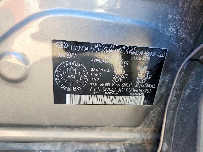 2018 Hyundai Santa Fe Sport მანქანა იყიდება აუქციონზე, vin: 5NMZUDLBXJH067951, აუქციონის ნომერი: 69686716