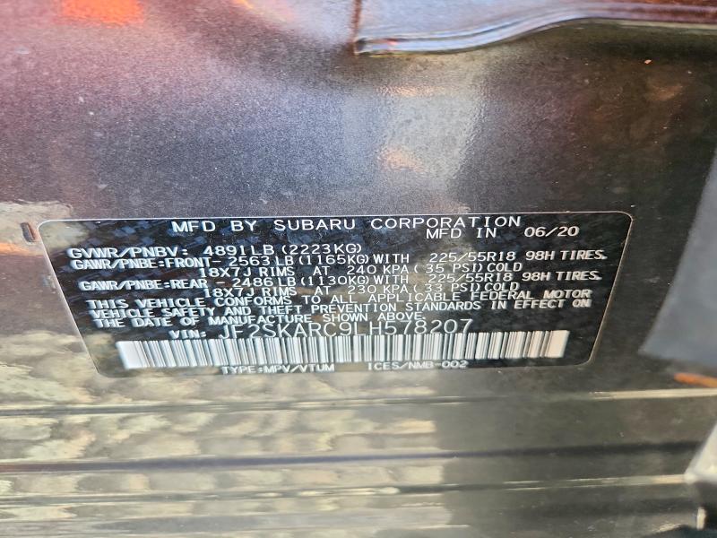 2020 Subaru Forester მანქანა იყიდება აუქციონზე, vin: JF2SKARC9LH578207, აუქციონის ნომერი: 68131776