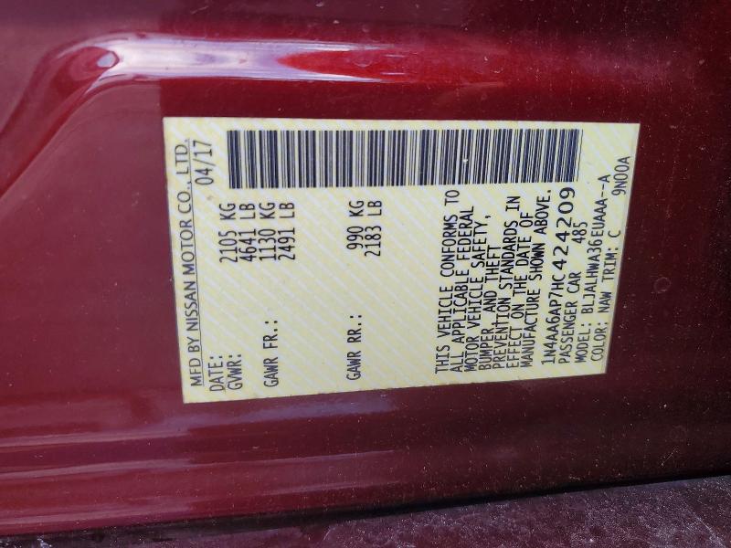 Продаж на аукціоні авто 2017 Nissan Maxima, vin: 1N4AA6AP7HC424209, номер лоту: 68219646