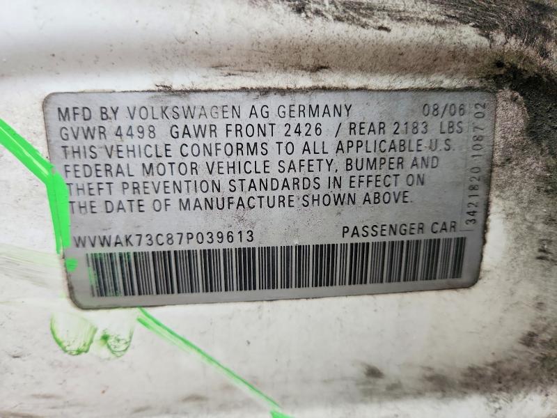 Продажа на аукционе авто 2007 Volkswagen Passat, vin: WVWAK73C87P039613, номер лота: 66502796