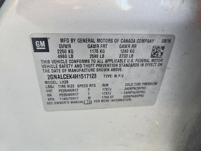 Продаж на аукціоні авто 2017 Chevrolet Equinox, vin: 2GNALCEK4H1517123, номер лоту: 67985616
