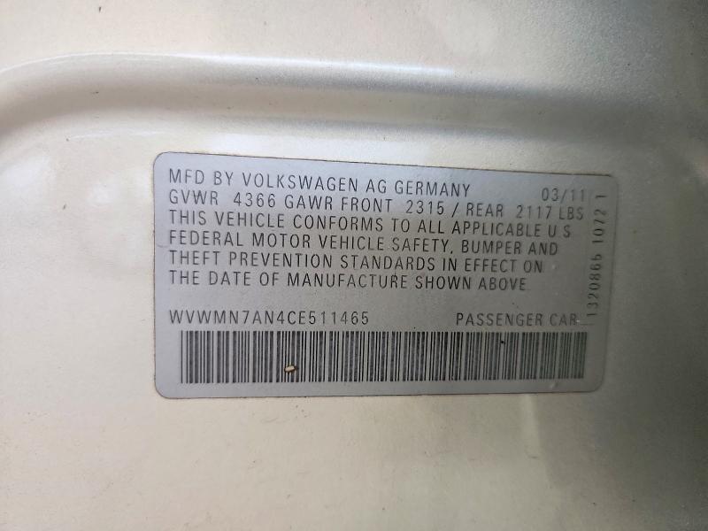 Aukcja sprzedaży 2012 Volkswagen Cc, vin: WVWMN7AN4CE511465, numer aukcji: 69426586