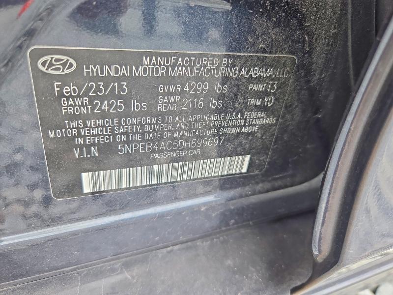 2013 Hyundai Sonata მანქანა იყიდება აუქციონზე, vin: 5NPEB4AC5DH699697, აუქციონის ნომერი: 71061626