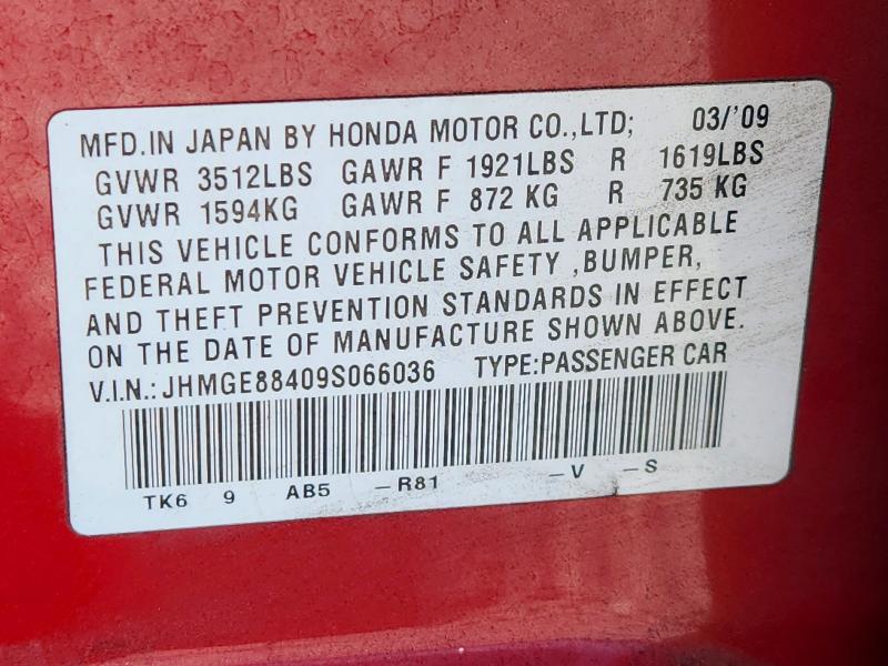 Продажа на аукционе авто 2009 Honda Fit, vin: JHMGE88409S066036, номер лота: 70430466