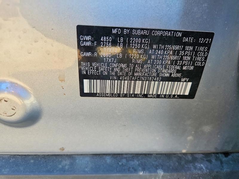 Продаж на аукціоні авто 2022 Subaru Outback, vin: 4S4BTAFC7N3182482, номер лоту: 69446706