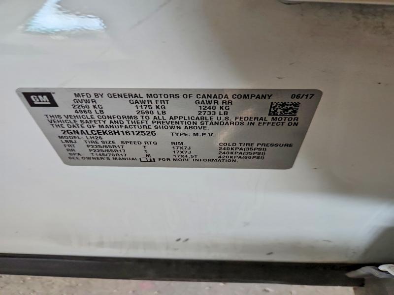 Aukcja sprzedaży 2017 Chevrolet Equinox, vin: 2GNALCEK8H1612526, numer aukcji: 70954786