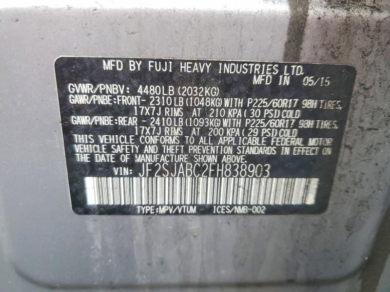 Aukcja sprzedaży 2015 Subaru Forester, vin: JF2SJABC2FH838903, numer aukcji: 67124486