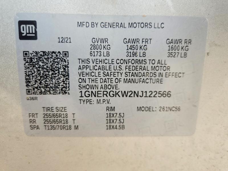 2022 Chevrolet Traverse მანქანა იყიდება აუქციონზე, vin: 1GNERGKW2NJ122566, აუქციონის ნომერი: 67637016
