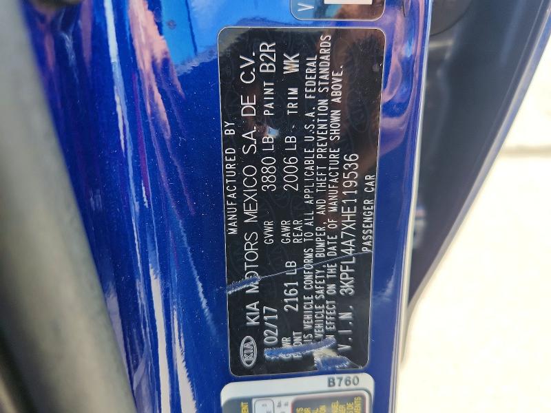 69851486 :رقم المزاد ، 3KPFL4A7XHE119536 vin ، 2017 Kia Forte مزاد بيع