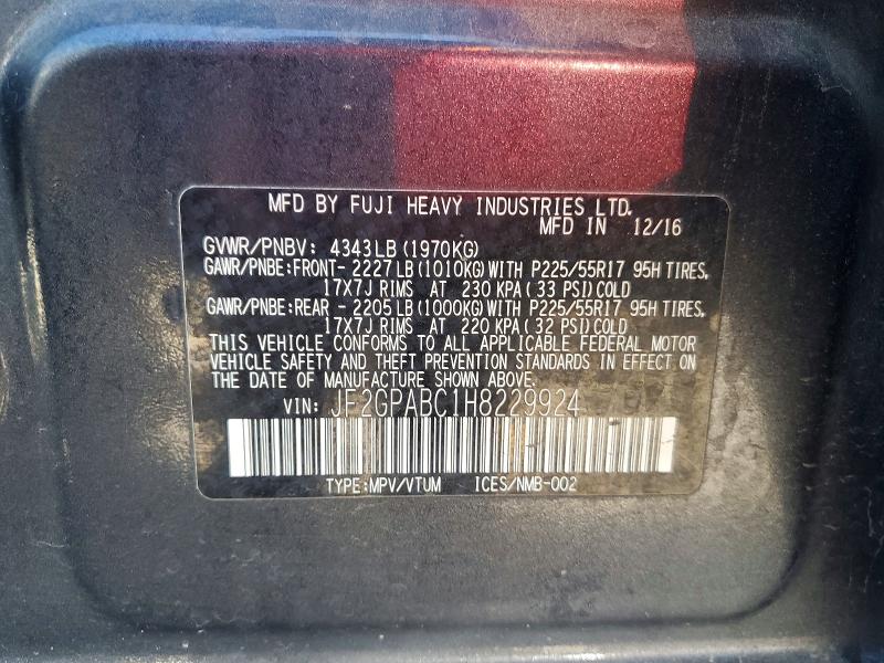 2017 Subaru Crosstrek მანქანა იყიდება აუქციონზე, vin: JF2GPABC1H8229924, აუქციონის ნომერი: 68753656