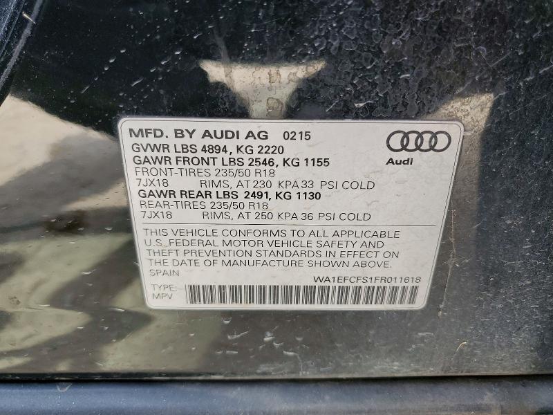 2015 Audi Q3 მანქანა იყიდება აუქციონზე, vin: WA1EFCFS1FR011618, აუქციონის ნომერი: 70820276