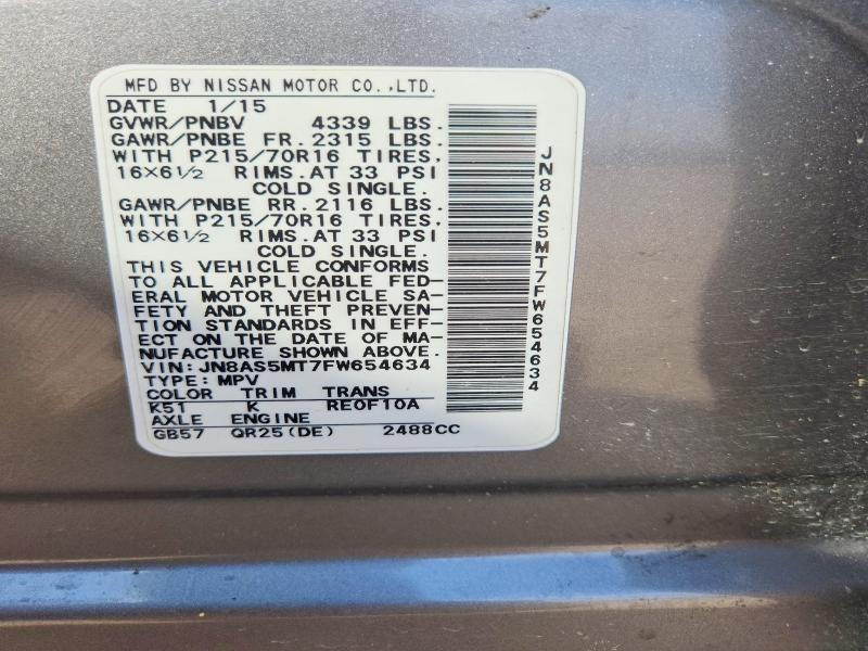 Auction sale of the 2015 Nissan Rogue Select, vin: JN8AS5MT7FW654634, lot number: 68414736