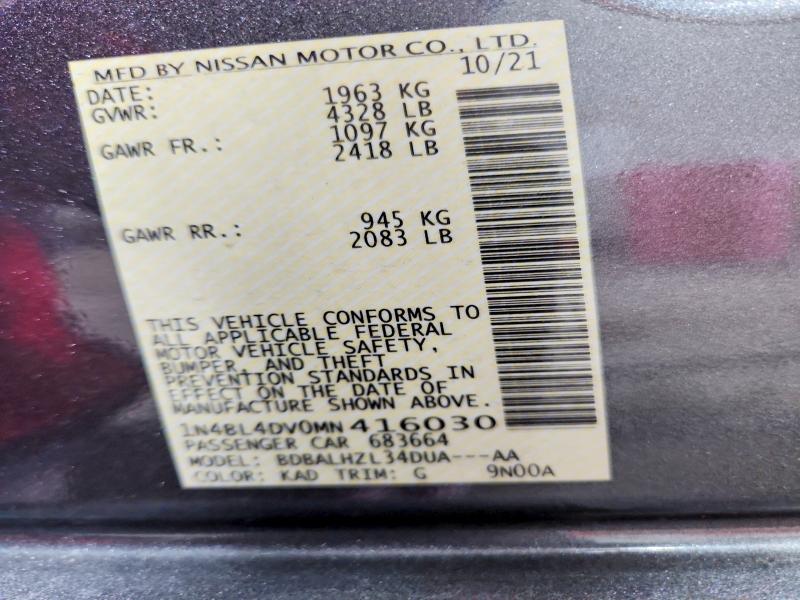 Продажа на аукционе авто 2021 Nissan Altima, vin: 1N4BL4DV0MN416030, номер лота: 70173566
