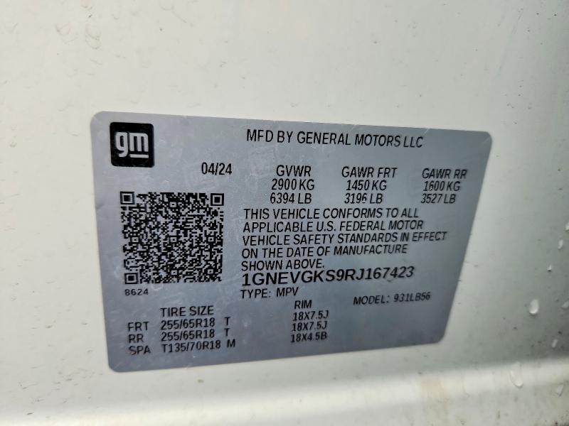 Aukcja sprzedaży 2024 Chevrolet Traverse, vin: 1GNEVGKS9RJ167423, numer aukcji: 68279046