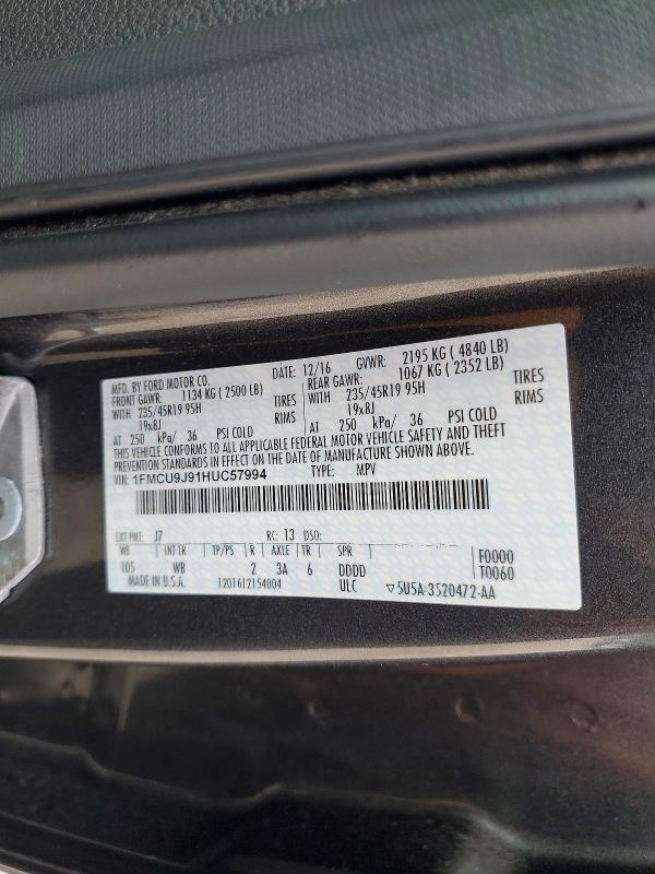 Продаж на аукціоні авто 2017 Ford Escape, vin: 1FMCU9J91HUC57994, номер лоту: 67285376