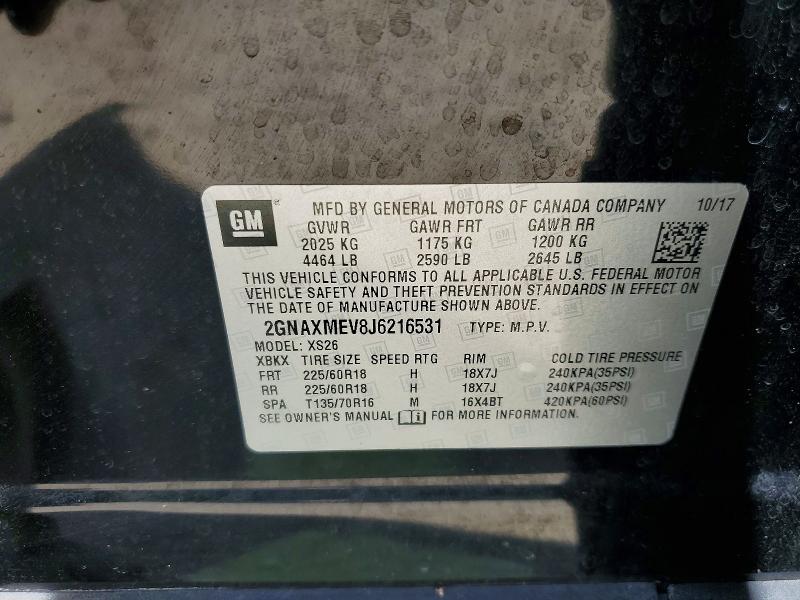 66930706 :رقم المزاد ، 2GNAXMEV8J6216531 vin ، 2018 Chevrolet Equinox مزاد بيع