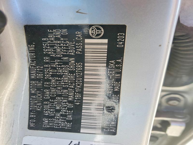 69134496 :رقم المزاد ، 4T1BF1FK2CU127685 vin ، 2012 Toyota Camry مزاد بيع