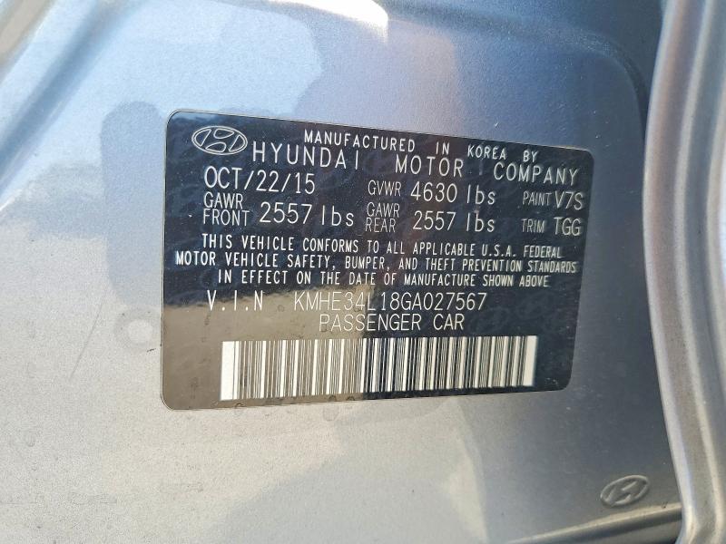 Aukcja sprzedaży 2016 Hyundai Sonata Hybrid, vin: KMHE34L18GA027567, numer aukcji: 67388726