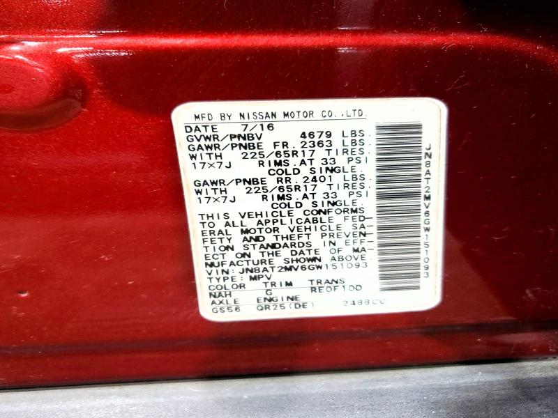 2016 Nissan Rogue მანქანა იყიდება აუქციონზე, vin: JN8AT2MV6GW151093, აუქციონის ნომერი: 67451706